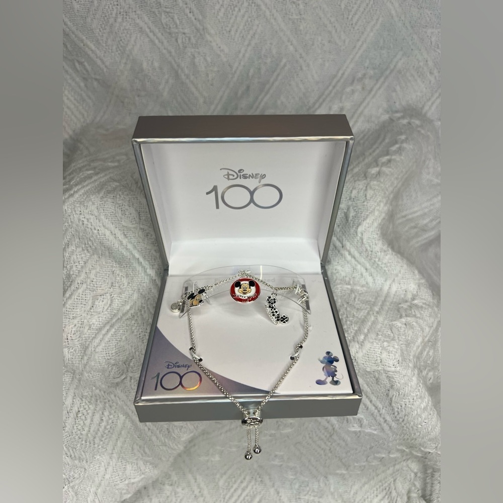 Disney100th Anniversary Fine Plated Silver Mickey Mouse Charm Bracelet Brand New